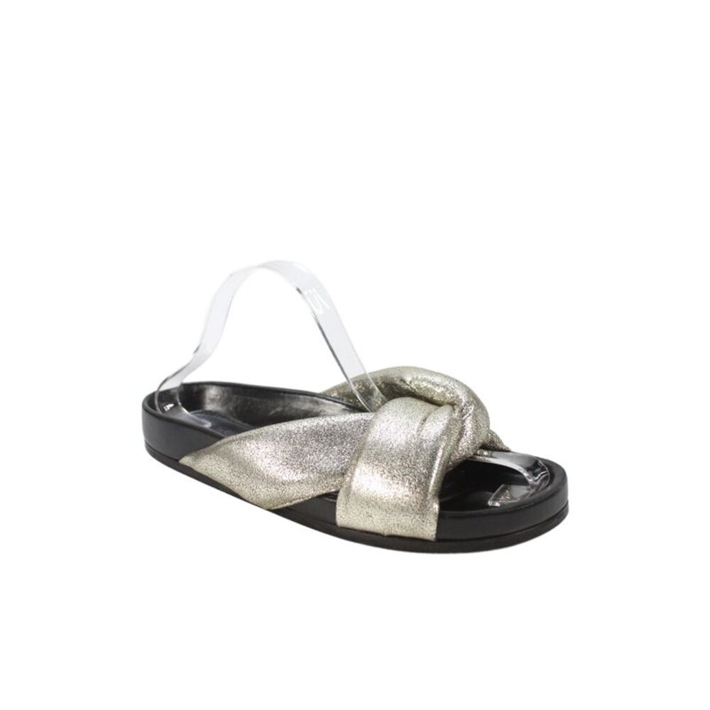 Chloe Womens Leather Metallic Knot Strap Slides Gold Black Size 9
